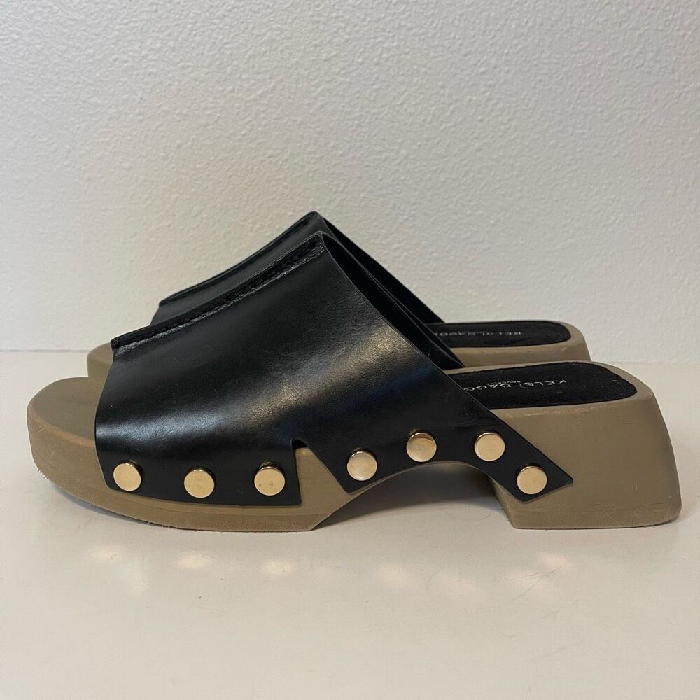 Kelsi Dagger Brooklyn June Chunky Black Leather Platform Studded Sandals Size 10